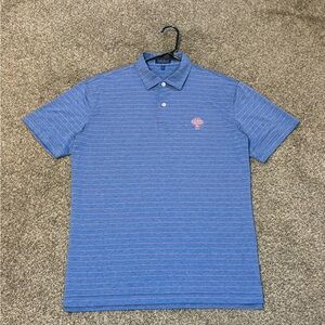 Peter Millar Crown Crafted Golf Polo Shirt Blue Pink Striped M Summer Performanc